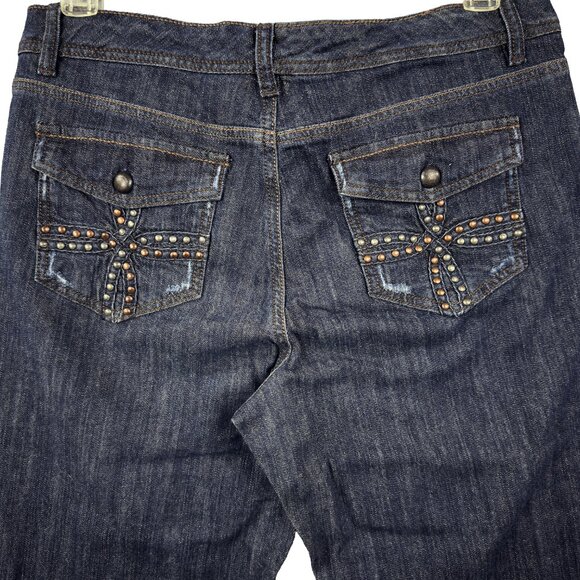CODE BLEU Flare Jeans Size 12 Dark Wash Studded Back Pockets Bootcut - Picture 7 of 16